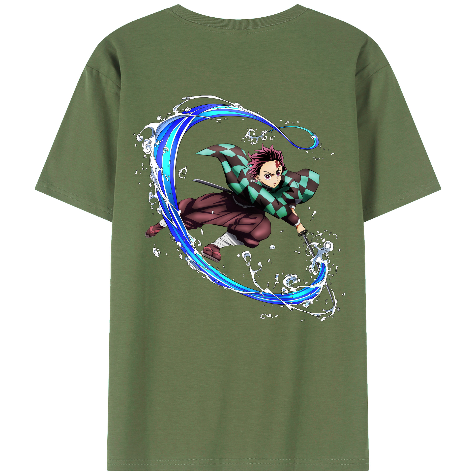 （画像用） 鬼滅の刃 竈門 炭治郎／かまど たんじろう Kamado Tanjirou 綿100％ メンズ半袖Tシャツ（バックプリント） 通気性